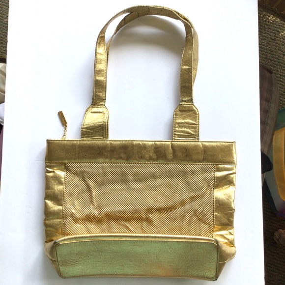 VINTAGE WHITING AND DAVIS GOLD LEATHER AND MESH BAG PURSE - Picture 4 of 16
